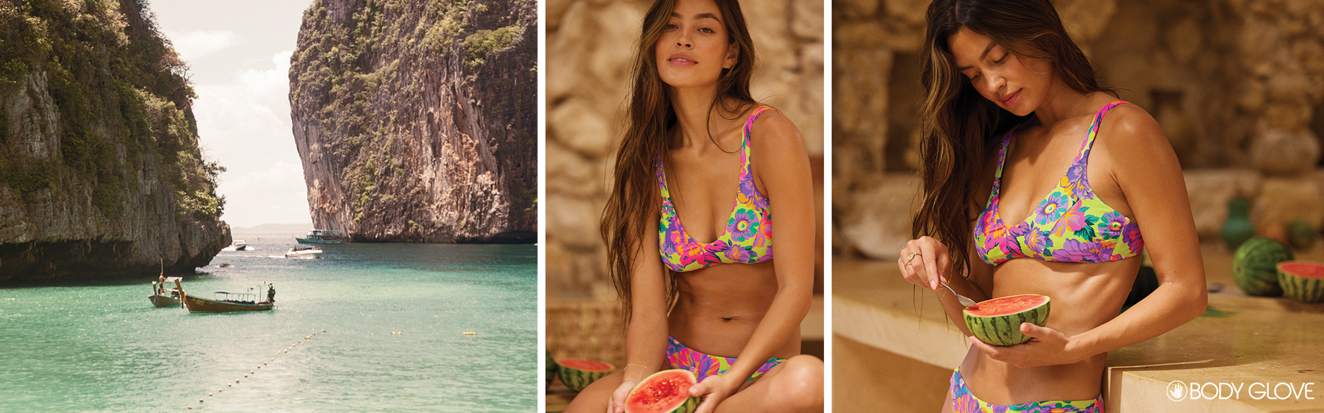 A woman wearing a Romy Astrid ribbed bralette bikini top from Body Glove – Bikini Village 