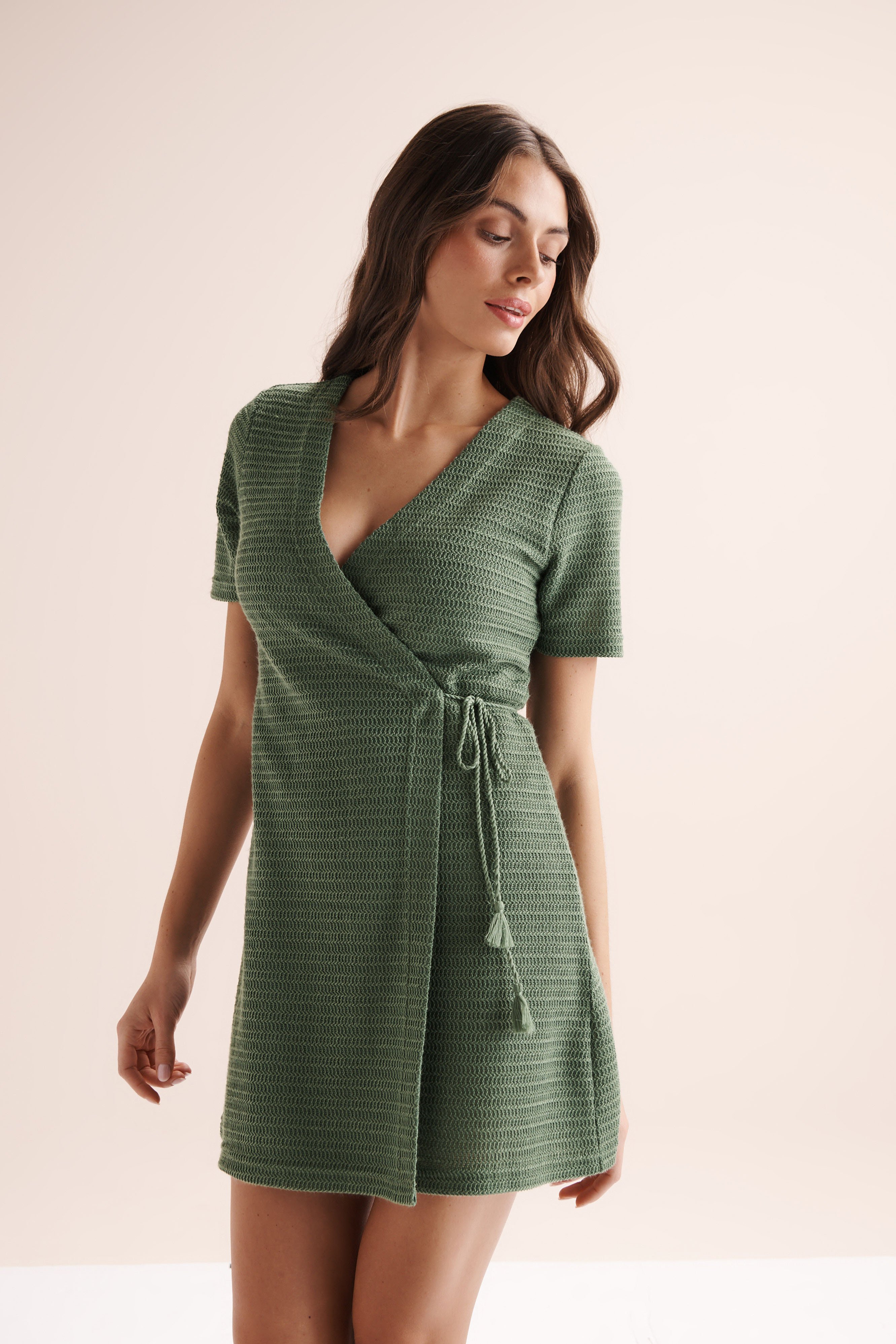 OFF THE BEACH Crochet Wrap Dress Green 02300195 - View5