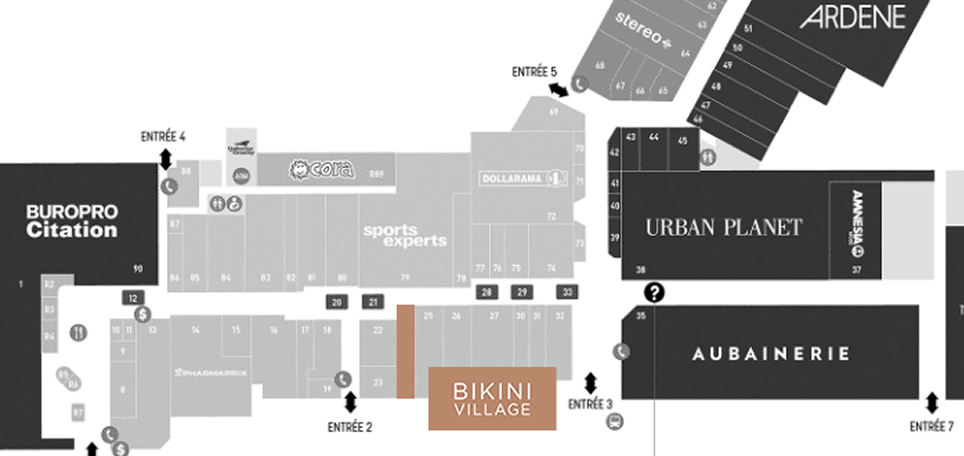 Map of Galeries de Granby - Where to find Bikini Village