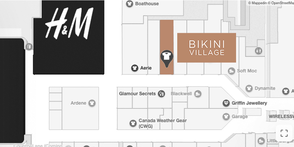 Carte du Champlain Place - où trouver la boutique Bikini Village