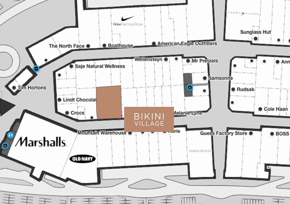 Outlet Collection at Niagara map - Where to find Bikini Village