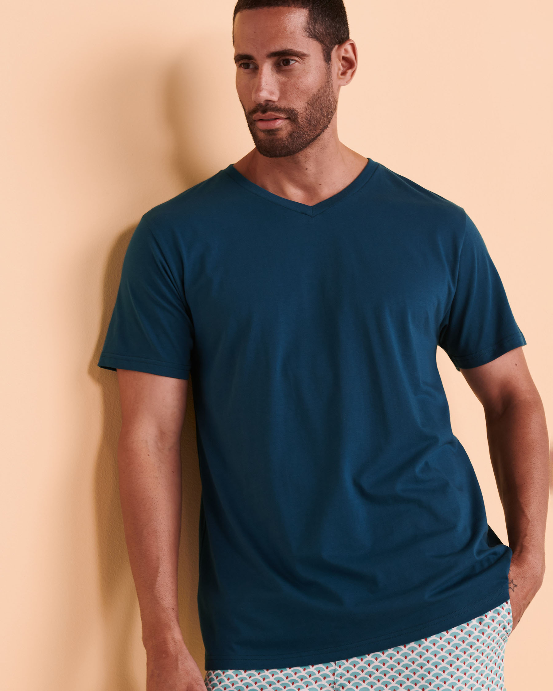 HAMABE V-neck T-shirt Blue 04100005 - View1