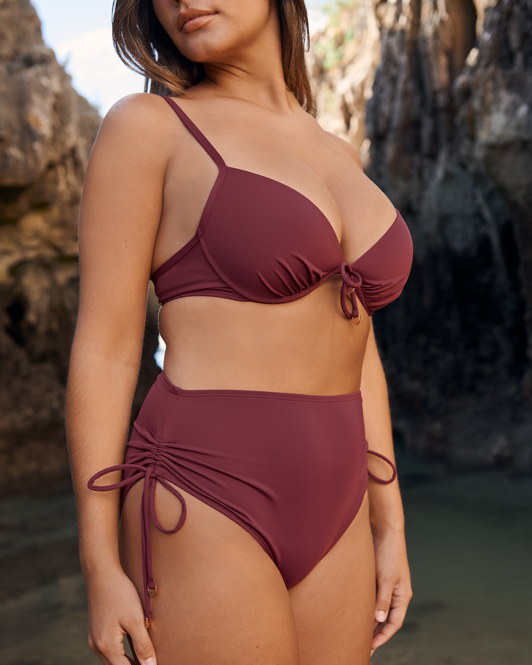 TURQUOISE COUTURE Bas de bikini taille haute Bourgogne Bordeaux 01300246 - View1