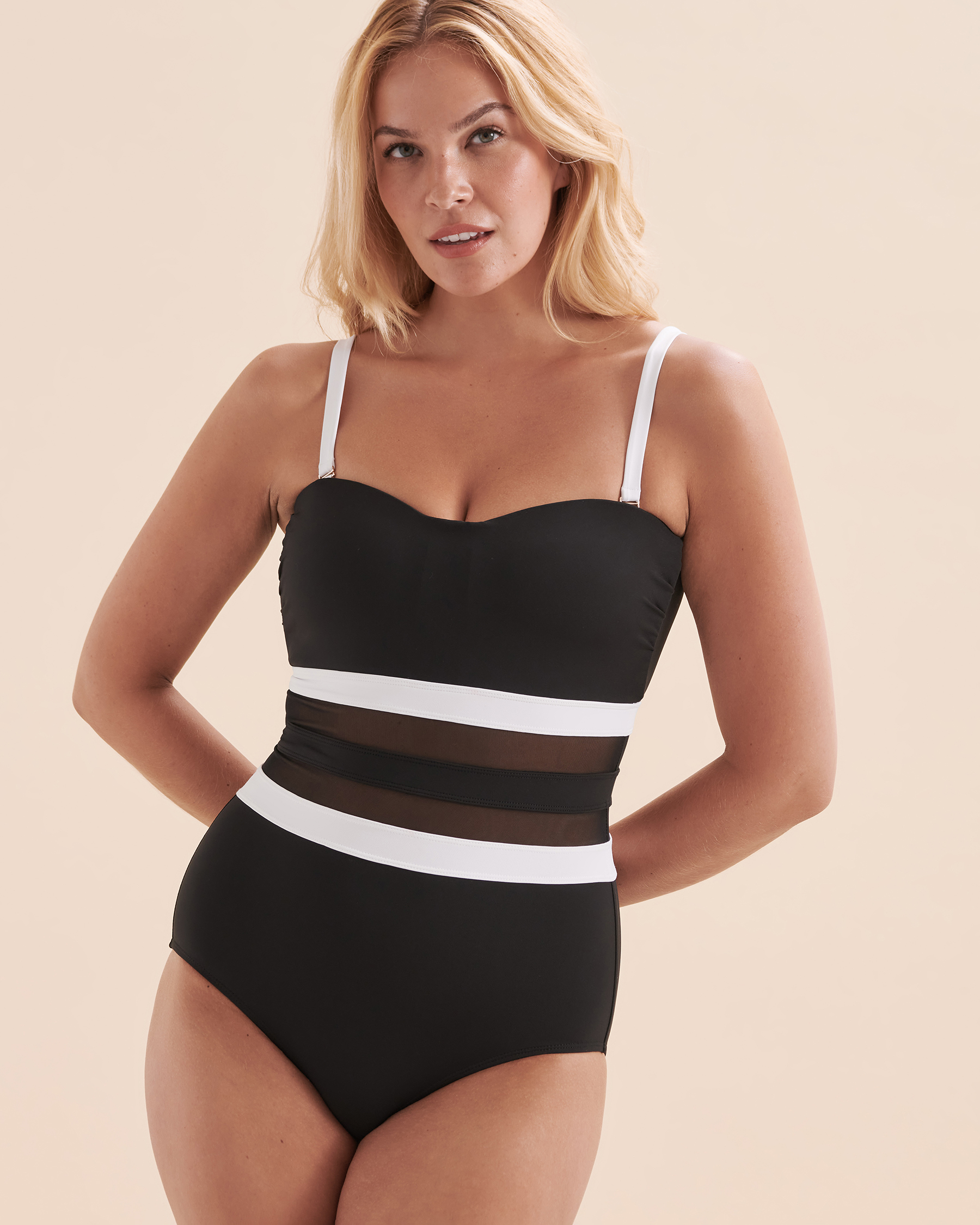 ANNE COLE Maillot une-pièce bandeau Meshing Around Noir 24MO05001 - View1