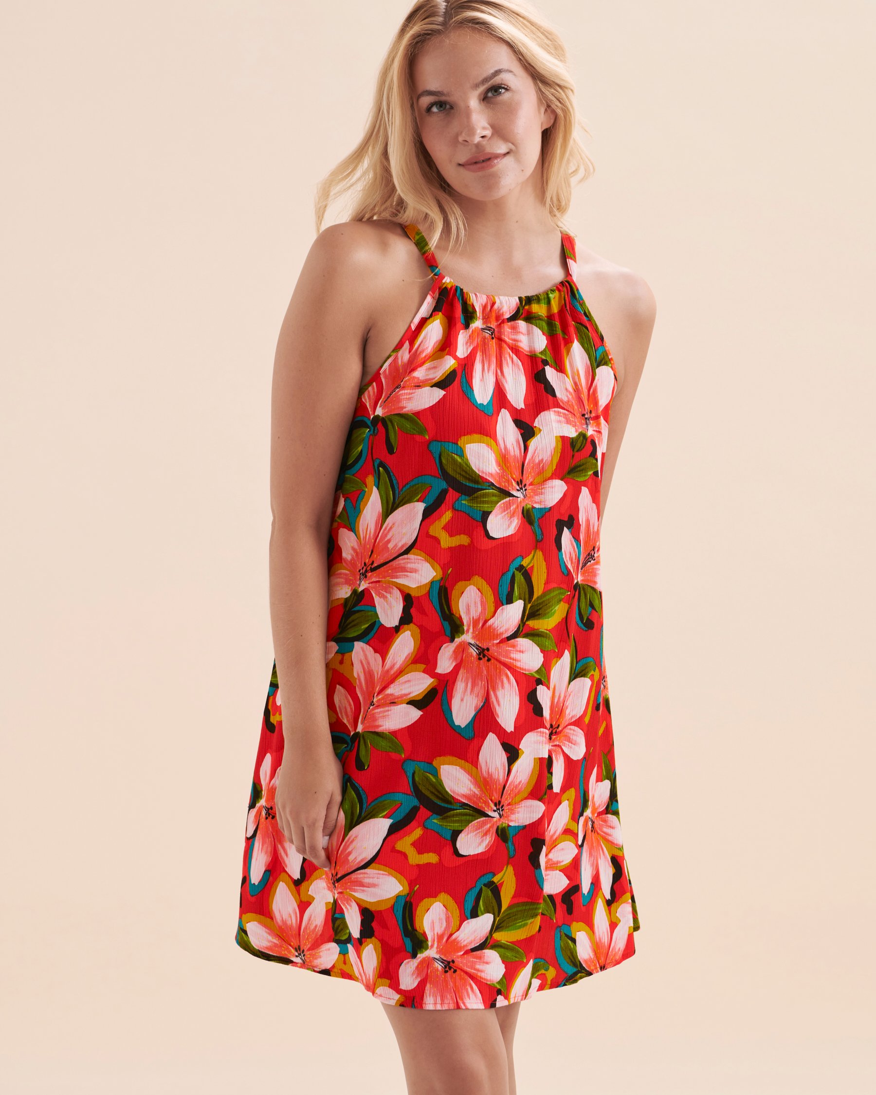 SKYE Break of Day High Neck Halter Dress Ruby Tropical SK759620 - View1