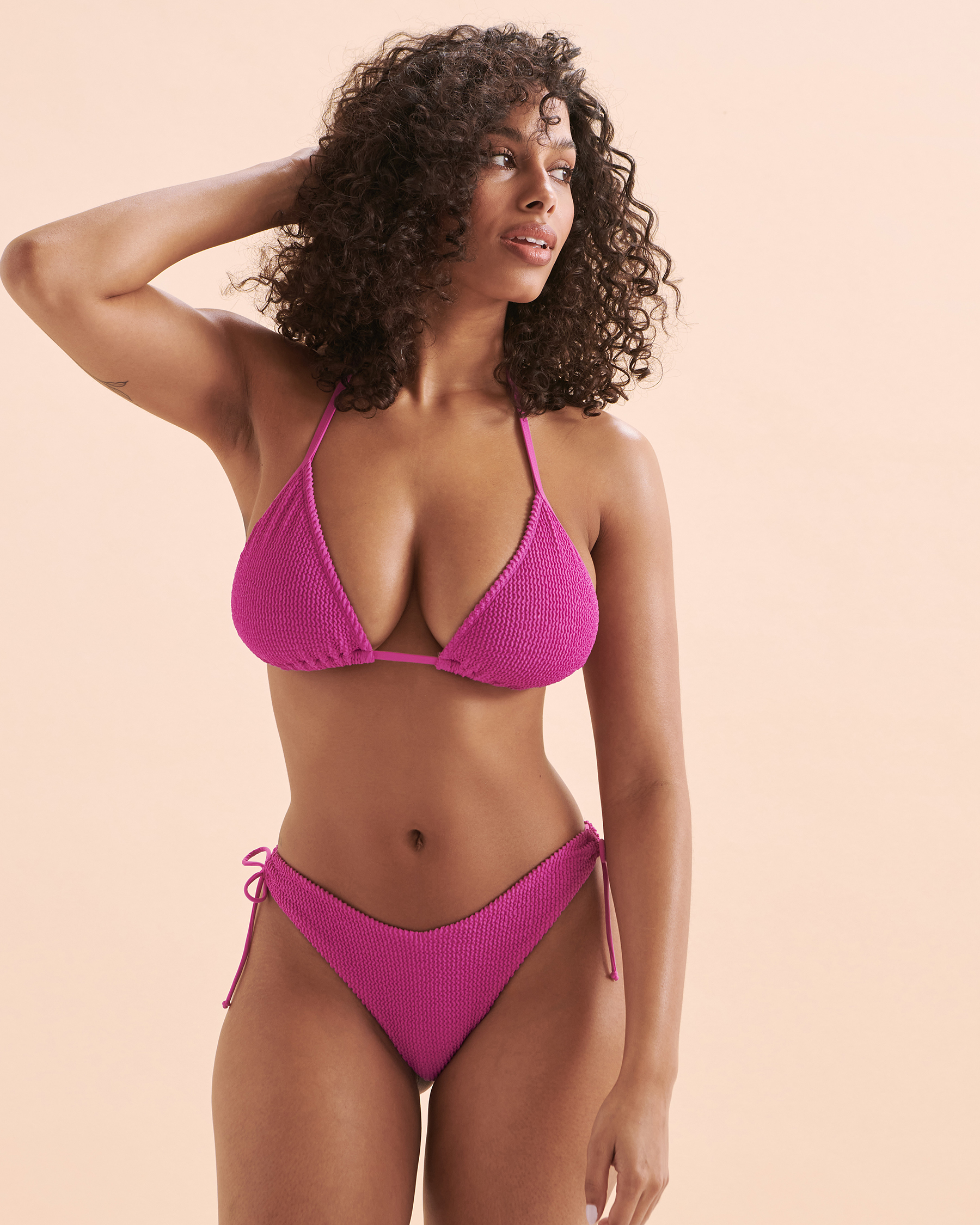 EIDON Haut de bikini triangle texturé bonnet D Kali Sorbet Mauve 3521300D - View1