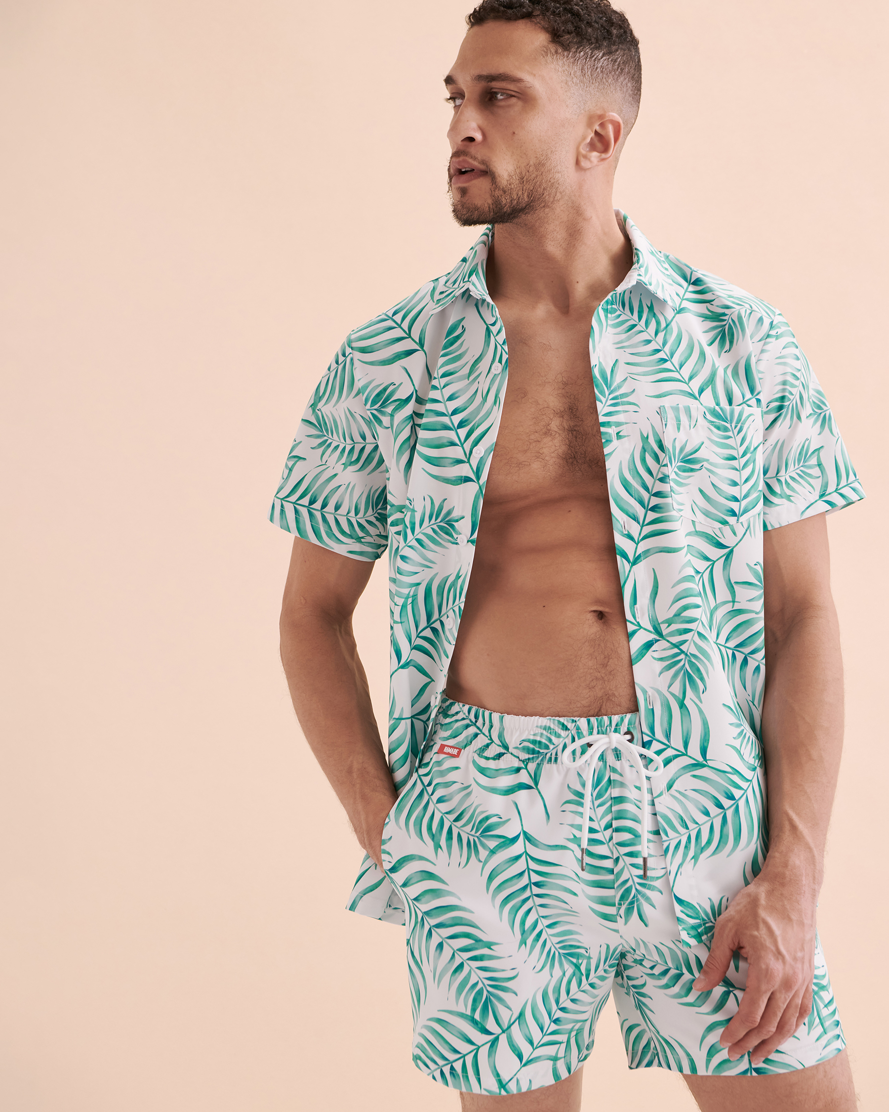 HAMABE Chemise manches courtes Tropical blanc et vert 04100019 - View1