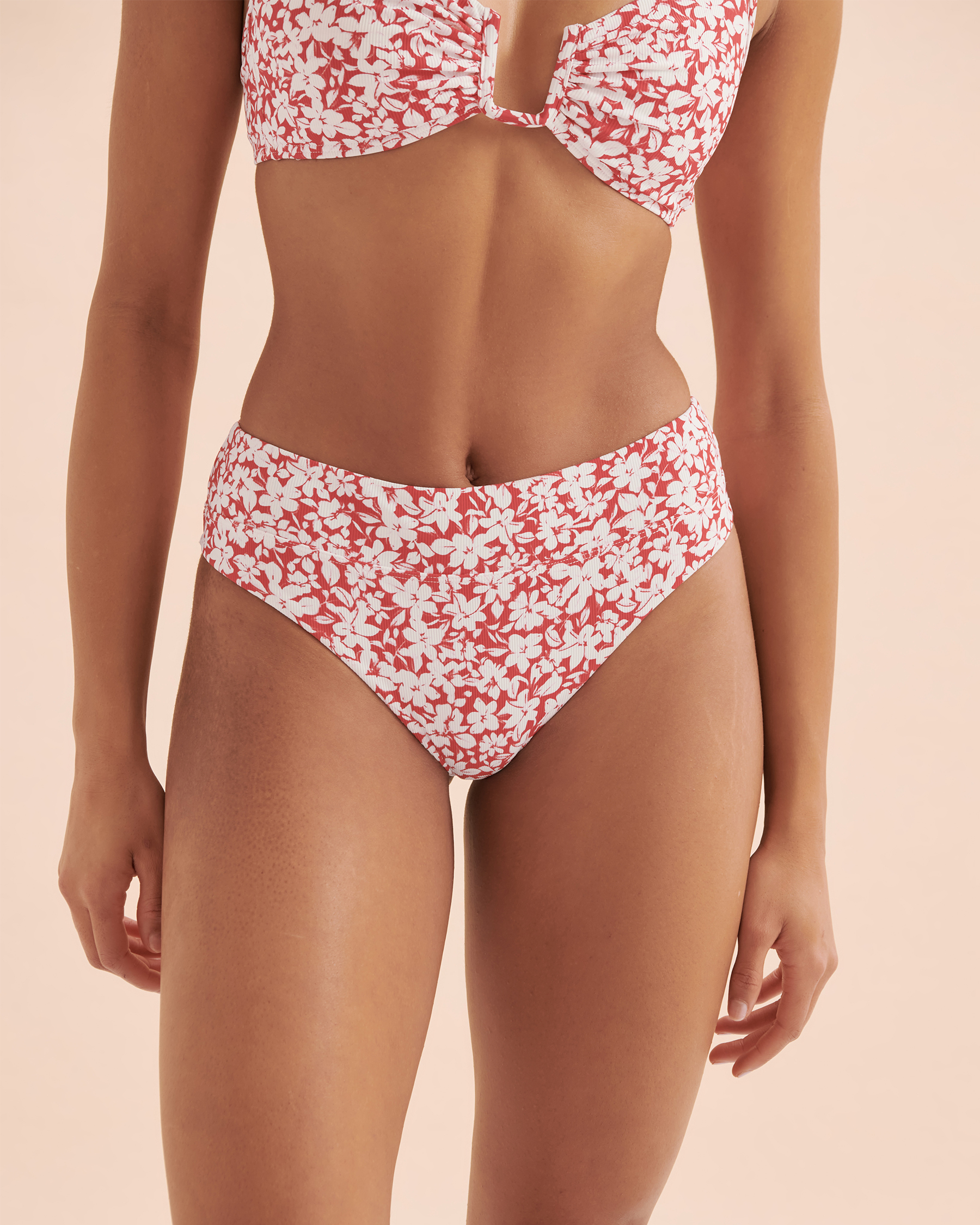 TROPIK Red Floral High Waist Brazilian Bikini Bottom Red Floral 01300304 - View1